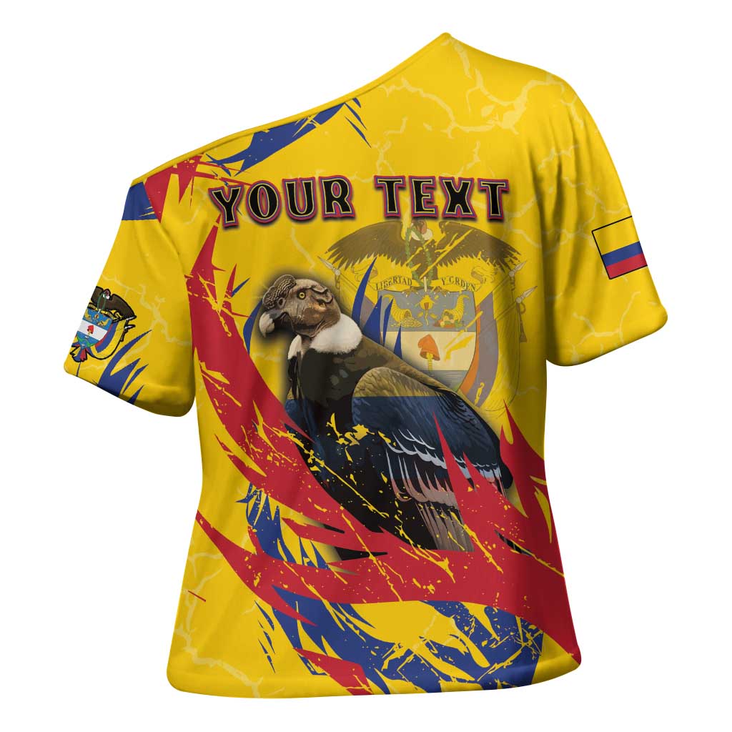 Personalized Colombia Cross Shoulder Shirt Colombian Andean Condor With Coat Of Arms - Wonder Print Shop