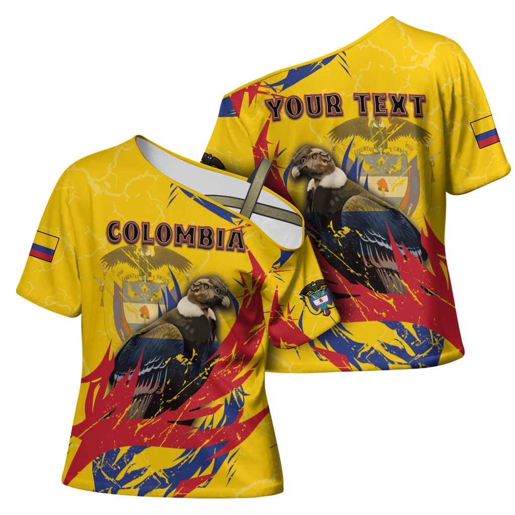 Personalized Colombia Cross Shoulder Shirt Colombian Andean Condor With Coat Of Arms - Wonder Print Shop