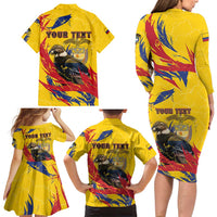 Personalized Colombia Family Matching Long Sleeve Bodycon Dress and Hawaiian Shirt Colombian Andean Condor With Coat Of Arms - Wonder Print Shop