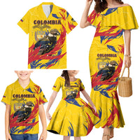 Personalized Colombia Family Matching Mermaid Dress and Hawaiian Shirt Colombian Andean Condor With Coat Of Arms - Wonder Print Shop