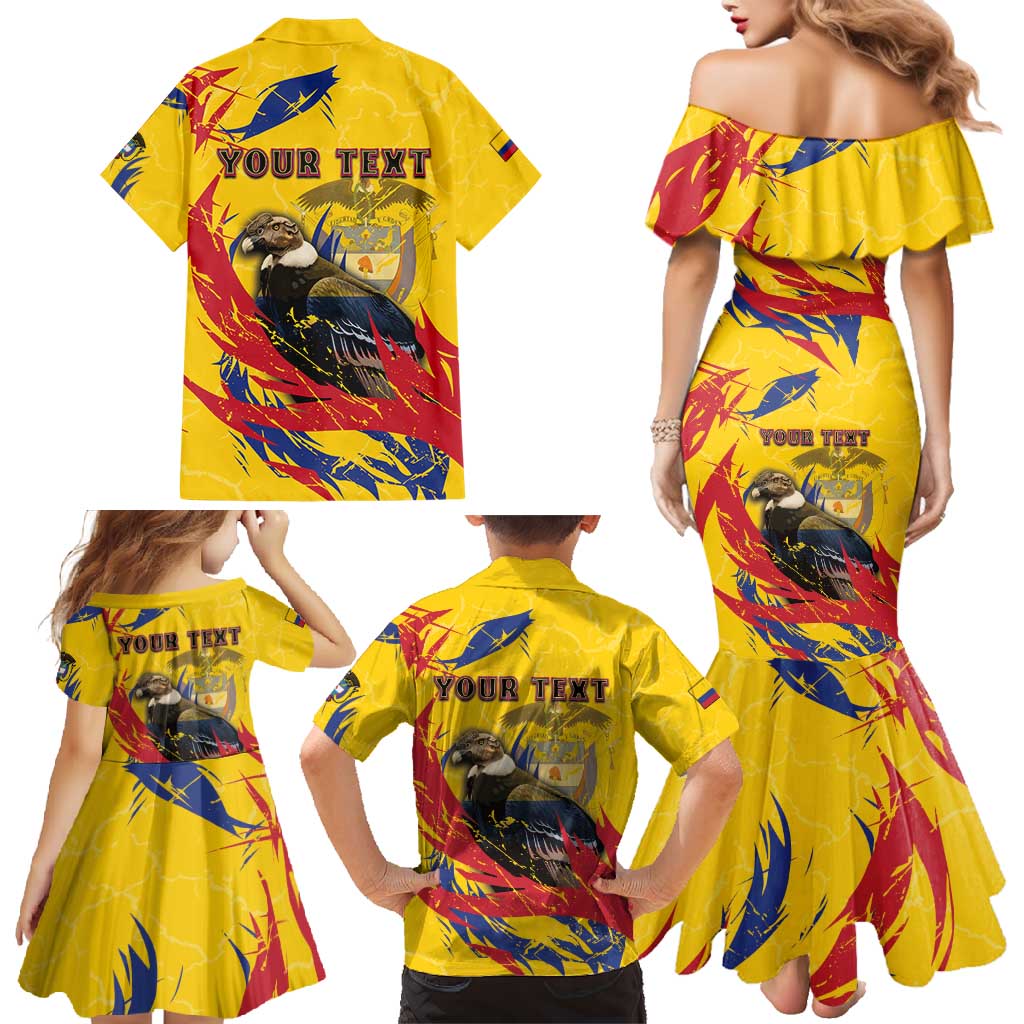 Personalized Colombia Family Matching Mermaid Dress and Hawaiian Shirt Colombian Andean Condor With Coat Of Arms - Wonder Print Shop
