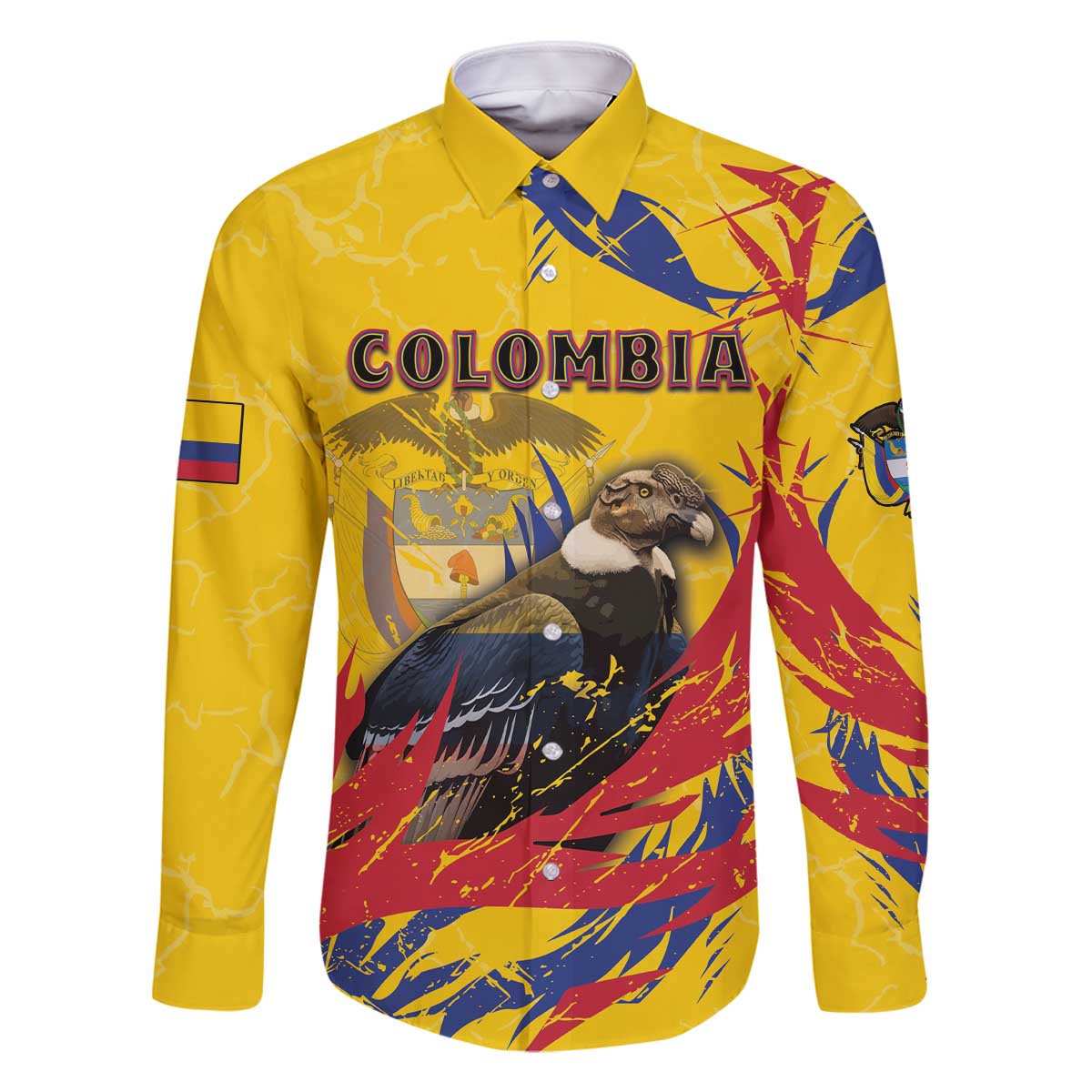 Personalized Colombia Family Matching Off The Shoulder Long Sleeve Dress and Hawaiian Shirt Colombian Andean Condor With Coat Of Arms - Wonder Print Shop