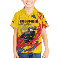 Personalized Colombia Family Matching Off The Shoulder Long Sleeve Dress and Hawaiian Shirt Colombian Andean Condor With Coat Of Arms - Wonder Print Shop
