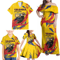 Personalized Colombia Family Matching Off Shoulder Maxi Dress and Hawaiian Shirt Colombian Andean Condor With Coat Of Arms - Wonder Print Shop
