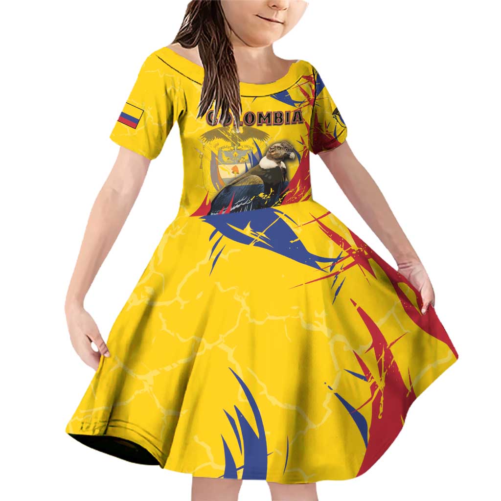 Personalized Colombia Family Matching Off Shoulder Short Dress and Hawaiian Shirt Colombian Andean Condor With Coat Of Arms - Wonder Print Shop