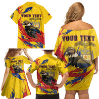 Personalized Colombia Family Matching Off Shoulder Short Dress and Hawaiian Shirt Colombian Andean Condor With Coat Of Arms - Wonder Print Shop