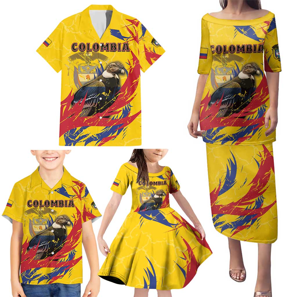 Personalized Colombia Family Matching Puletasi and Hawaiian Shirt Colombian Andean Condor With Coat Of Arms - Wonder Print Shop
