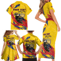 Personalized Colombia Family Matching Short Sleeve Bodycon Dress and Hawaiian Shirt Colombian Andean Condor With Coat Of Arms - Wonder Print Shop