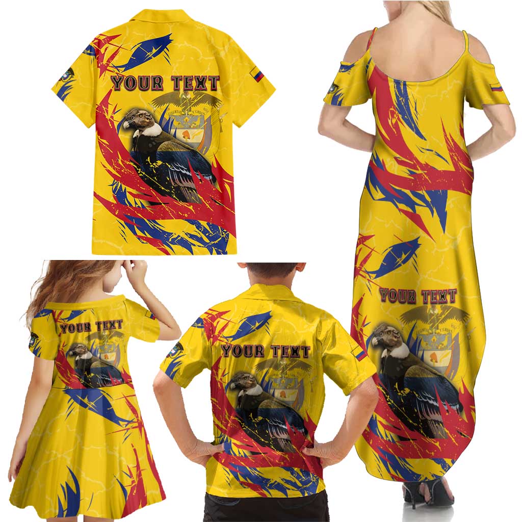 Personalized Colombia Family Matching Summer Maxi Dress and Hawaiian Shirt Colombian Andean Condor With Coat Of Arms - Wonder Print Shop