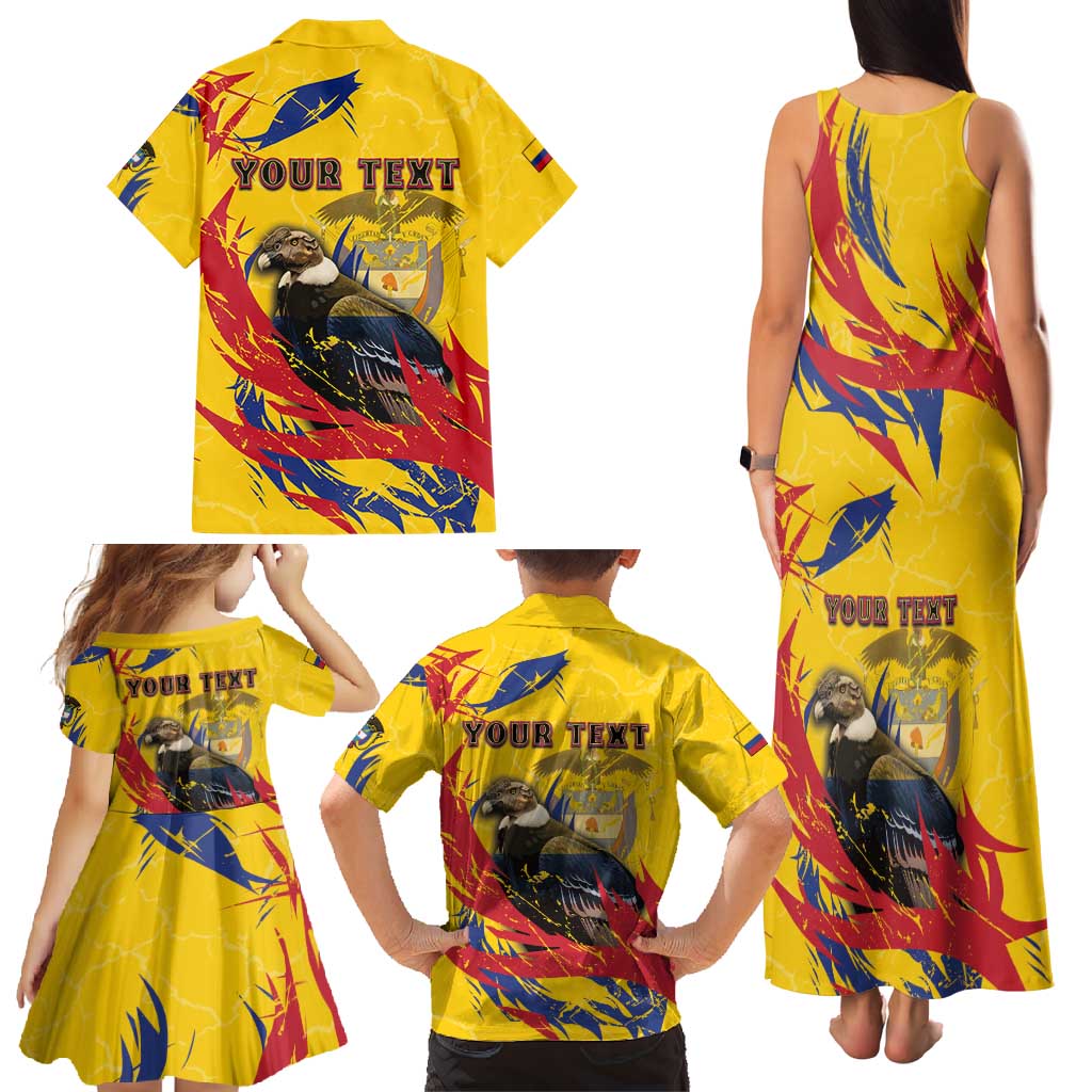 Personalized Colombia Family Matching Tank Maxi Dress and Hawaiian Shirt Colombian Andean Condor With Coat Of Arms - Wonder Print Shop