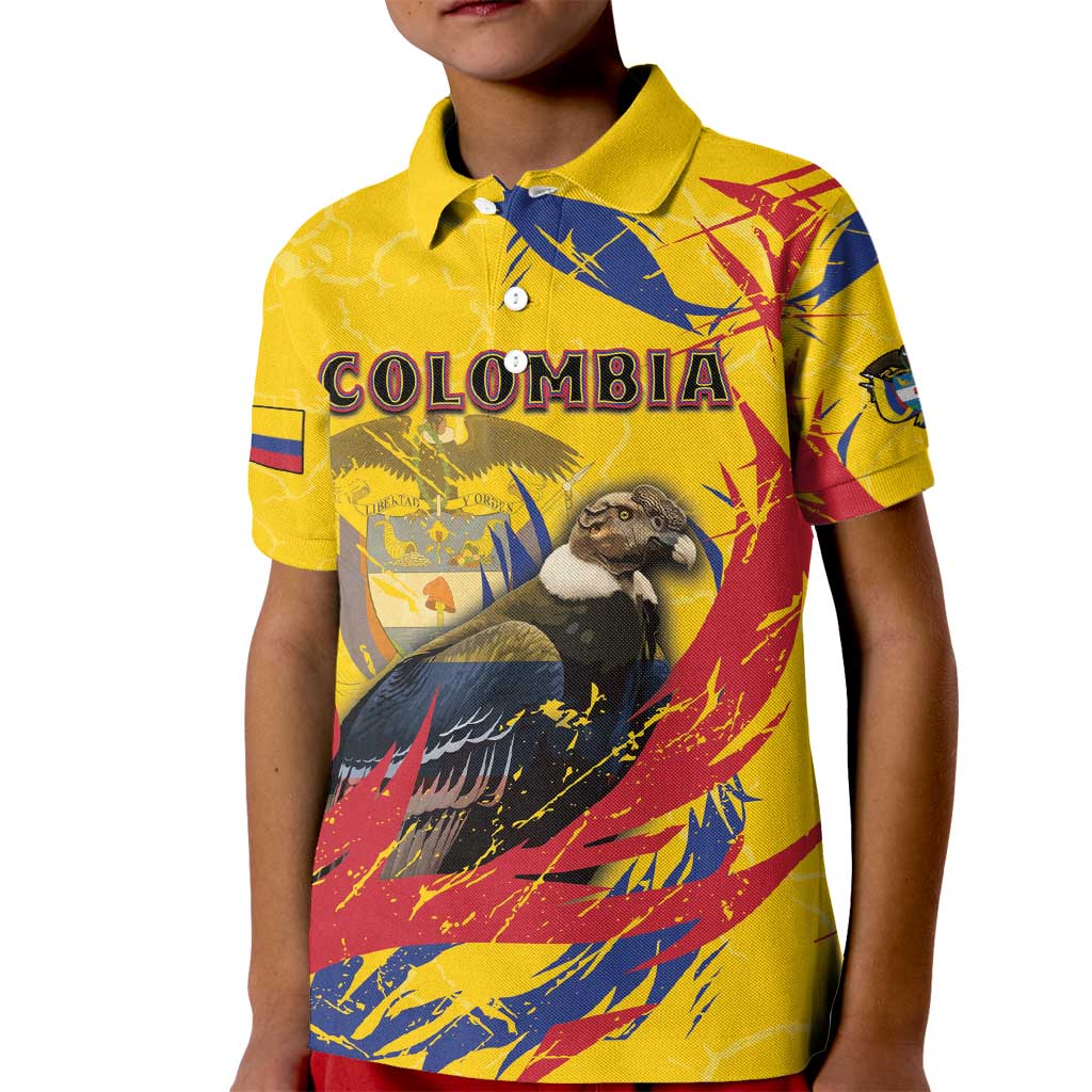 Personalized Colombia Kid Polo Shirt Colombian Andean Condor With Coat Of Arms - Wonder Print Shop