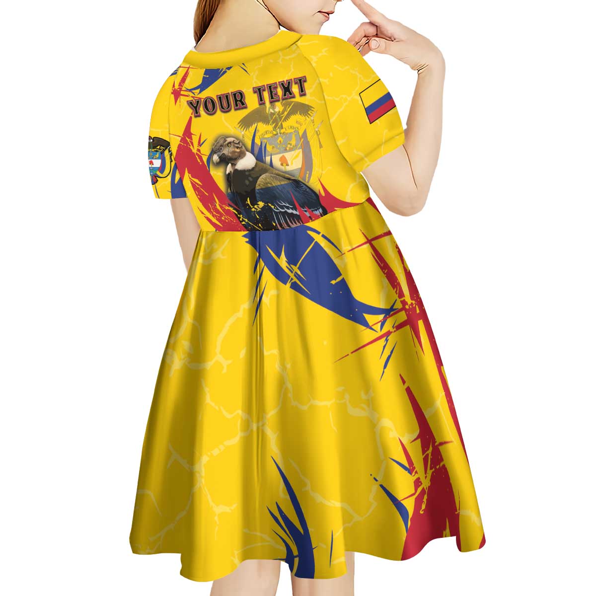 Personalized Colombia Kid Short Sleeve Dress Colombian Andean Condor With Coat Of Arms - Wonder Print Shop