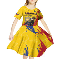 Personalized Colombia Kid Short Sleeve Dress Colombian Andean Condor With Coat Of Arms - Wonder Print Shop