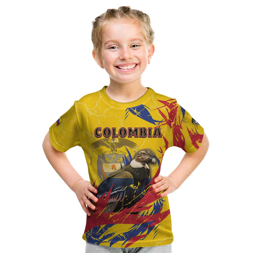 Personalized Colombia Kid T Shirt Colombian Andean Condor With Coat Of Arms - Wonder Print Shop