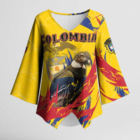 Personalized Colombia Kimono Sleeve Blouse Colombian Andean Condor With Coat Of Arms - Wonder Print Shop
