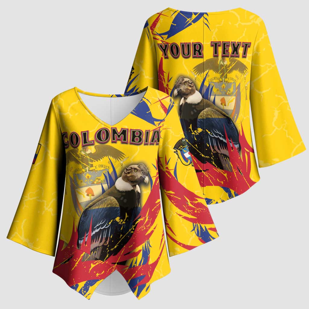 Personalized Colombia Kimono Sleeve Blouse Colombian Andean Condor With Coat Of Arms - Wonder Print Shop