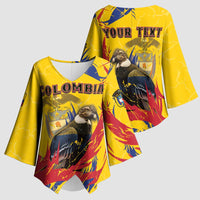 Personalized Colombia Kimono Sleeve Blouse Colombian Andean Condor With Coat Of Arms - Wonder Print Shop