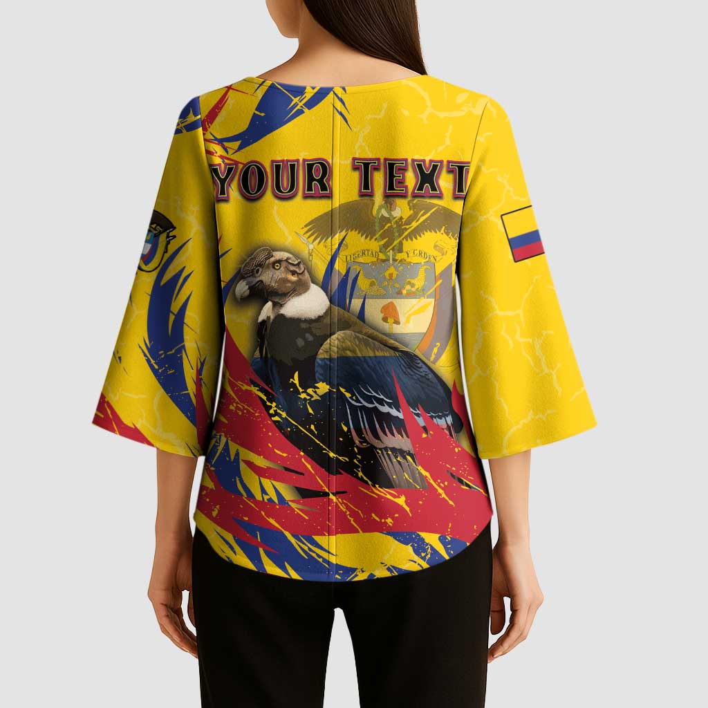Personalized Colombia Kimono Sleeve Blouse Colombian Andean Condor With Coat Of Arms - Wonder Print Shop