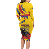 Personalized Colombia Long Sleeve Bodycon Dress Colombian Andean Condor With Coat Of Arms - Wonder Print Shop