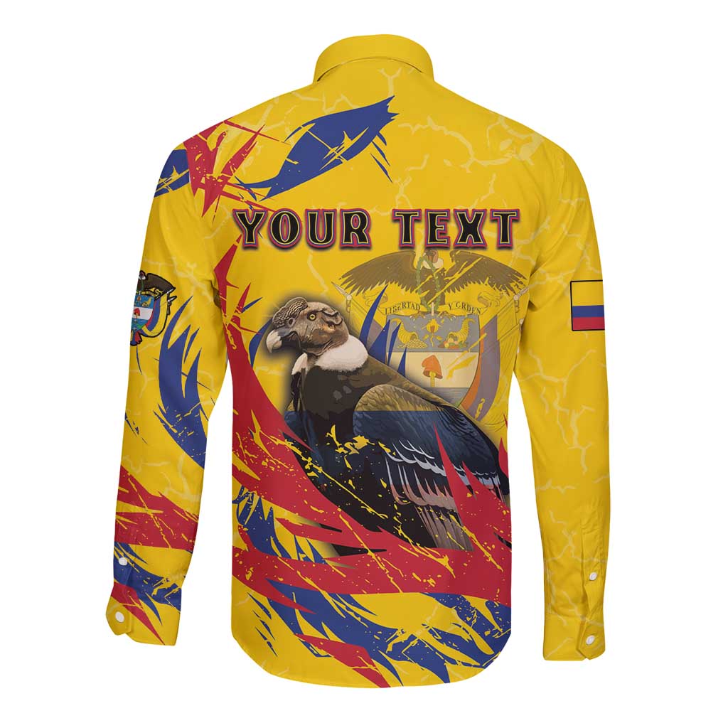 Personalized Colombia Long Sleeve Button Shirt Colombian Andean Condor With Coat Of Arms - Wonder Print Shop