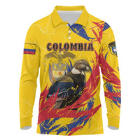 Personalized Colombia Long Sleeve Polo Shirt Colombian Andean Condor With Coat Of Arms - Wonder Print Shop