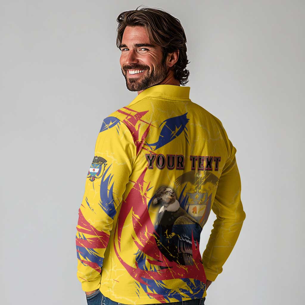 Personalized Colombia Long Sleeve Polo Shirt Colombian Andean Condor With Coat Of Arms - Wonder Print Shop