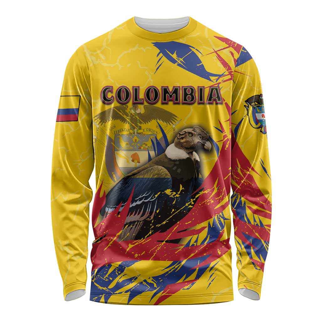 Personalized Colombia Long Sleeve Shirt Colombian Andean Condor With Coat Of Arms - Wonder Print Shop
