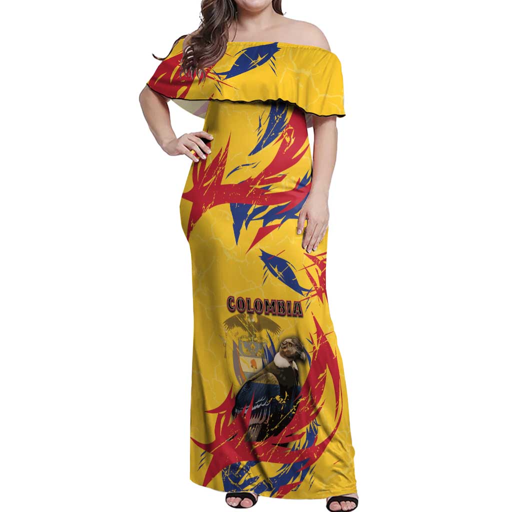 Personalized Colombia Off Shoulder Maxi Dress Colombian Andean Condor With Coat Of Arms - Wonder Print Shop