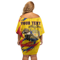 Personalized Colombia Off Shoulder Short Dress Colombian Andean Condor With Coat Of Arms - Wonder Print Shop