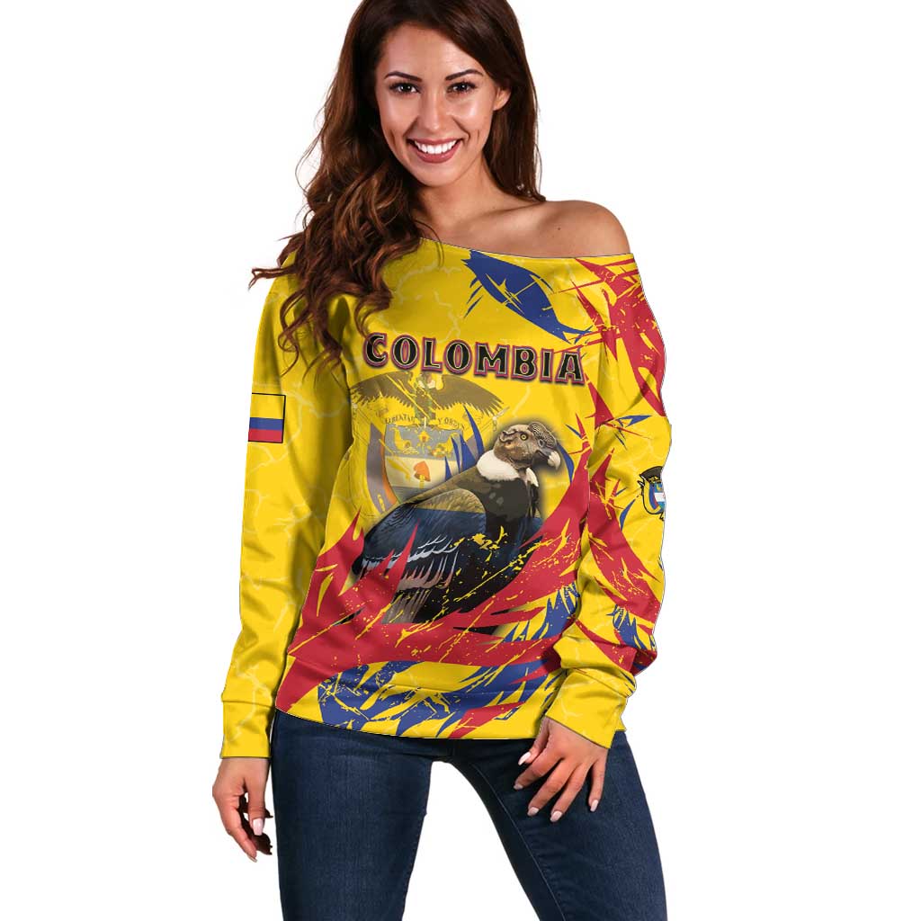 Personalized Colombia Off Shoulder Sweater Colombian Andean Condor With Coat Of Arms - Wonder Print Shop