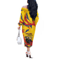 Personalized Colombia Off The Shoulder Long Sleeve Dress Colombian Andean Condor With Coat Of Arms - Wonder Print Shop