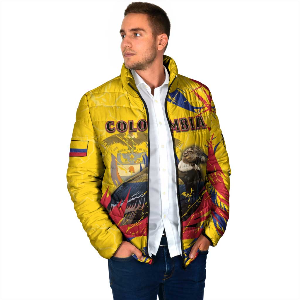 Personalized Colombia Padded Jacket Colombian Andean Condor With Coat Of Arms - Wonder Print Shop