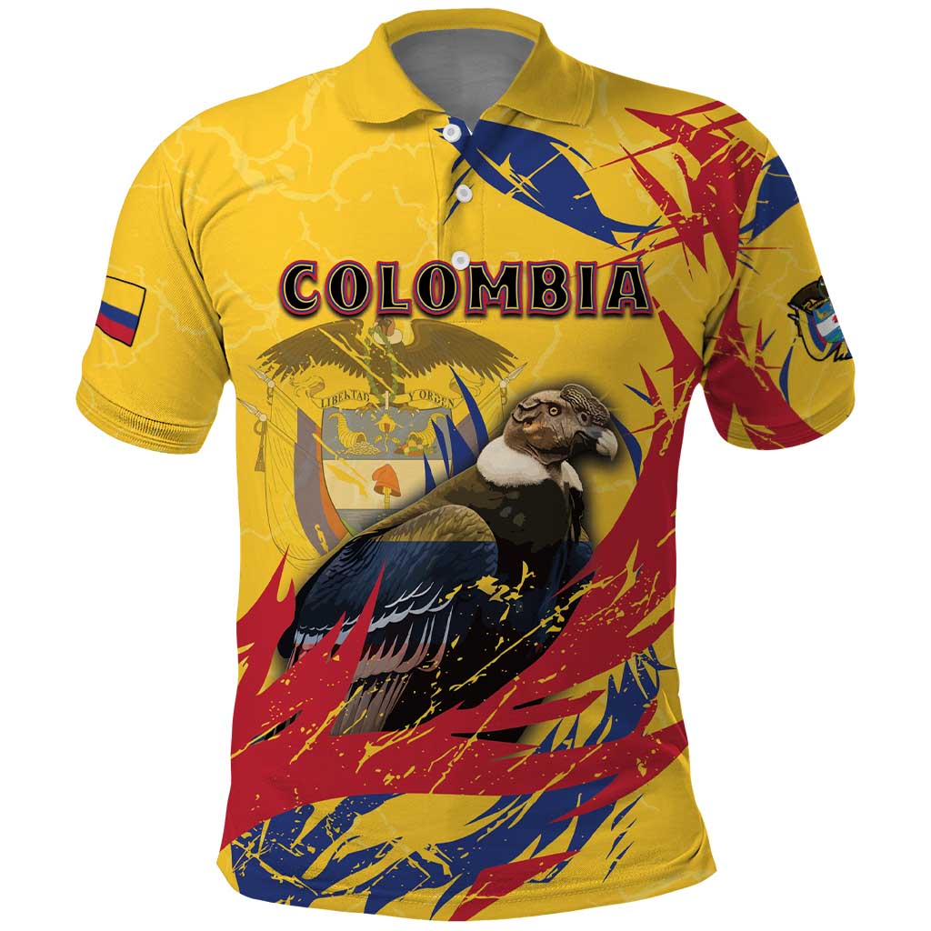 Personalized Colombia Polo Shirt Colombian Andean Condor With Coat Of Arms - Wonder Print Shop