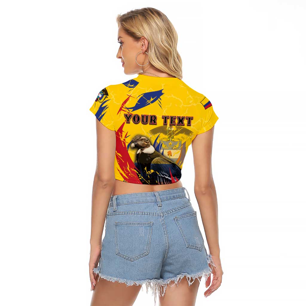 Personalized Colombia Raglan Cropped T Shirt Colombian Andean Condor With Coat Of Arms - Wonder Print Shop