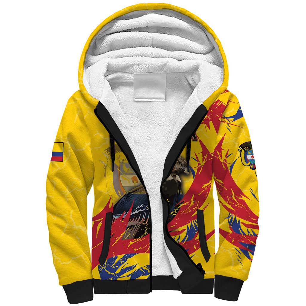 Personalized Colombia Sherpa Hoodie Colombian Andean Condor With Coat Of Arms - Wonder Print Shop