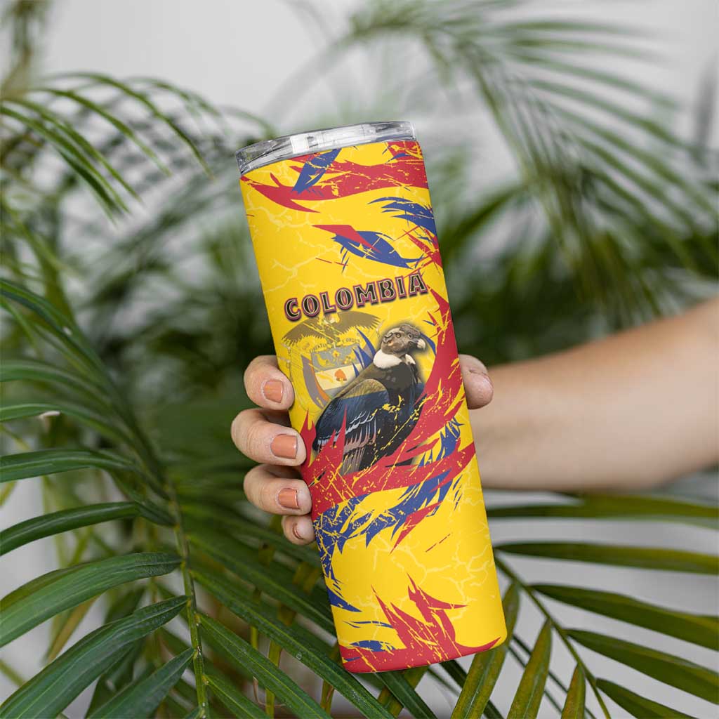 Personalized Colombia Skinny Tumbler Colombian Andean Condor With Coat Of Arms - Wonder Print Shop