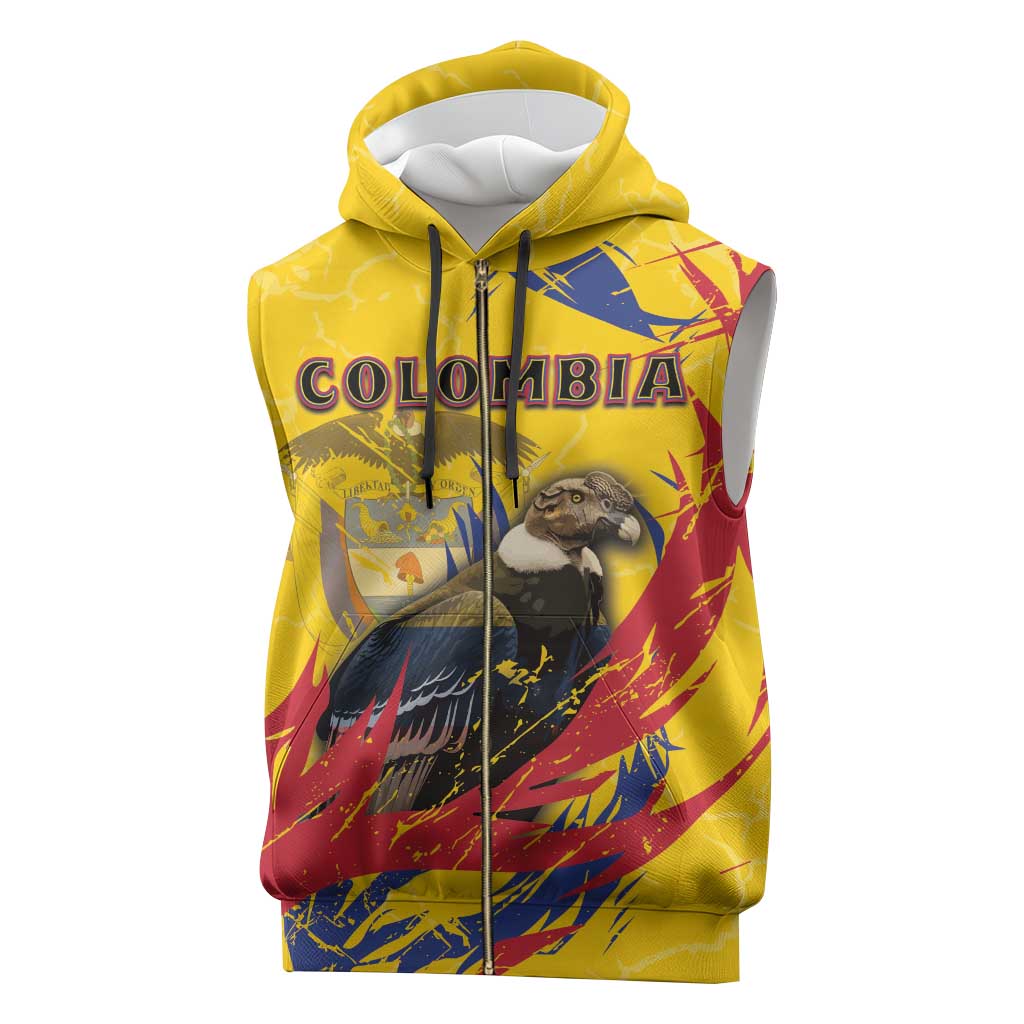 Personalized Colombia Sleeveless Zip Hoodie Colombian Andean Condor With Coat Of Arms - Wonder Print Shop