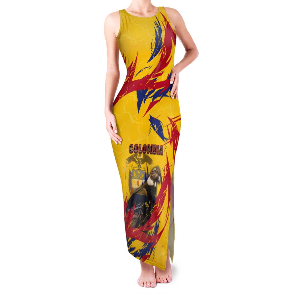 Personalized Colombia Tank Maxi Dress Colombian Andean Condor With Coat Of Arms - Wonder Print Shop