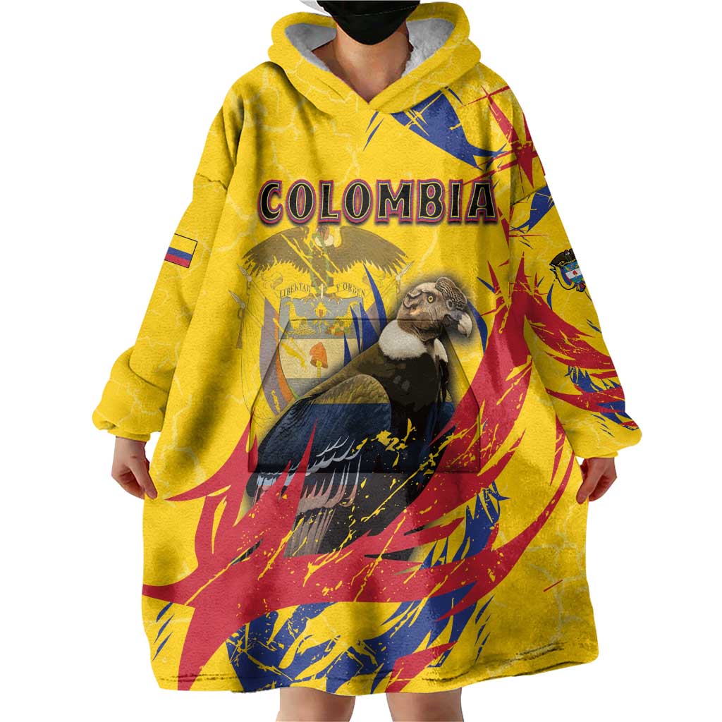 Personalized Colombia Wearable Blanket Hoodie Colombian Andean Condor With Coat Of Arms - Wonder Print Shop