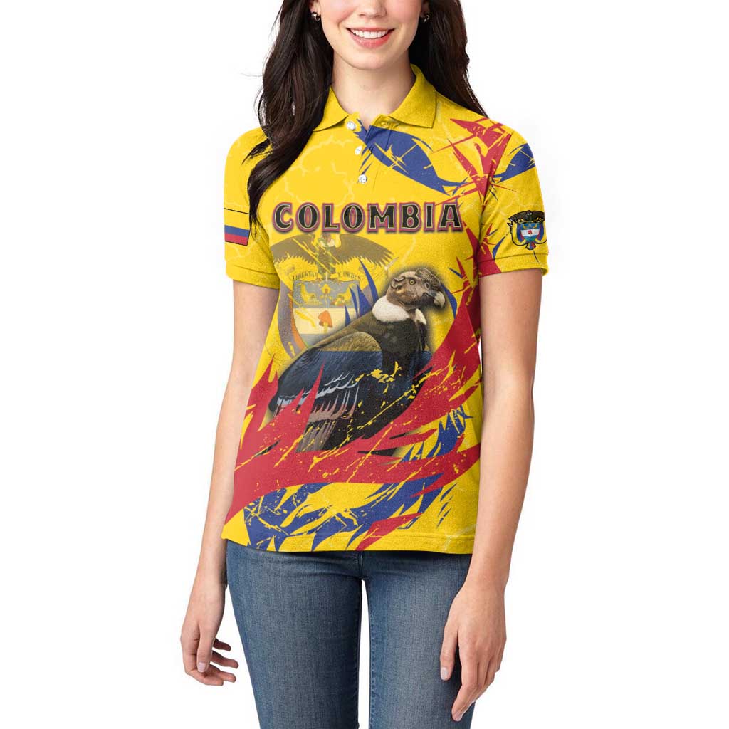 Personalized Colombia Women Polo Shirt Colombian Andean Condor With Coat Of Arms - Wonder Print Shop