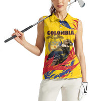 Personalized Colombia Women Sleeveless Polo Shirt Colombian Andean Condor With Coat Of Arms - Wonder Print Shop