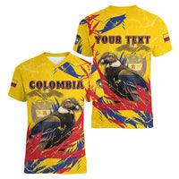 Personalized Colombia Women V-Neck T-Shirt Colombian Andean Condor With Coat Of Arms - Wonder Print Shop