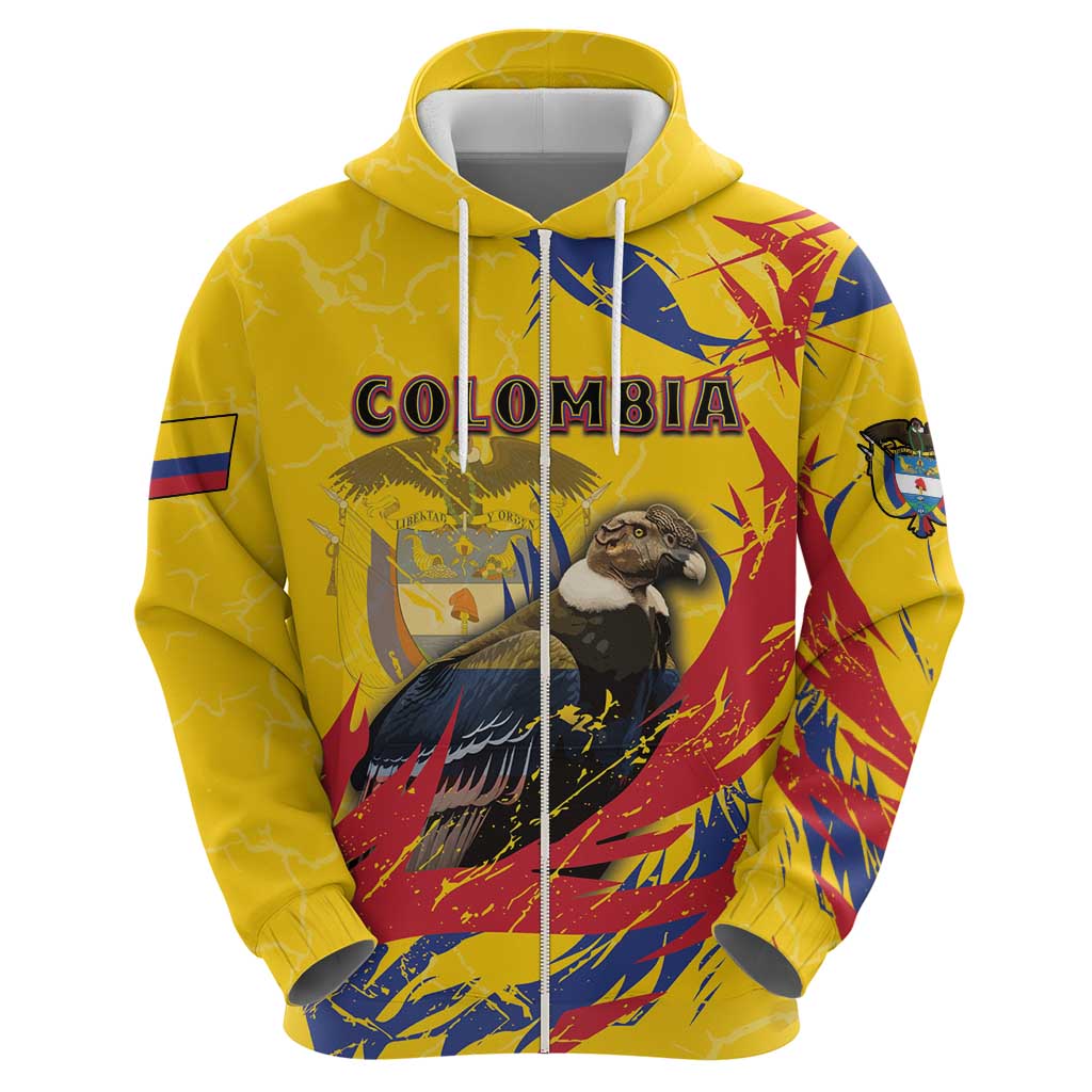 Personalized Colombia Zip Hoodie Colombian Andean Condor With Coat Of Arms - Wonder Print Shop