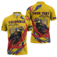 Personalized Colombia Zipper Polo Shirt Colombian Andean Condor With Coat Of Arms - Wonder Print Shop