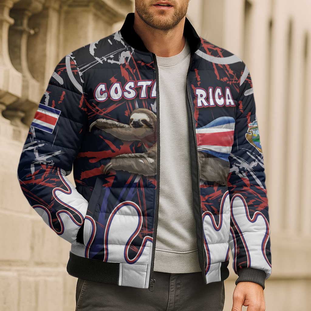 Personalized Costa Rica Bomber Puffer Jacket Flying Sloth - Wonder Print Shop