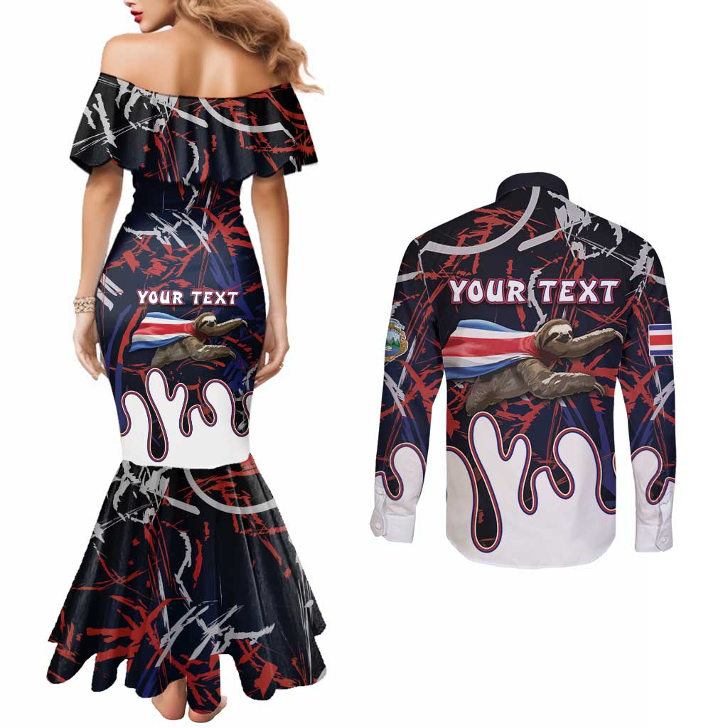 Personalized Costa Rica Couples Matching Mermaid Dress and Long Sleeve Button Shirt Flying Sloth - Wonder Print Shop