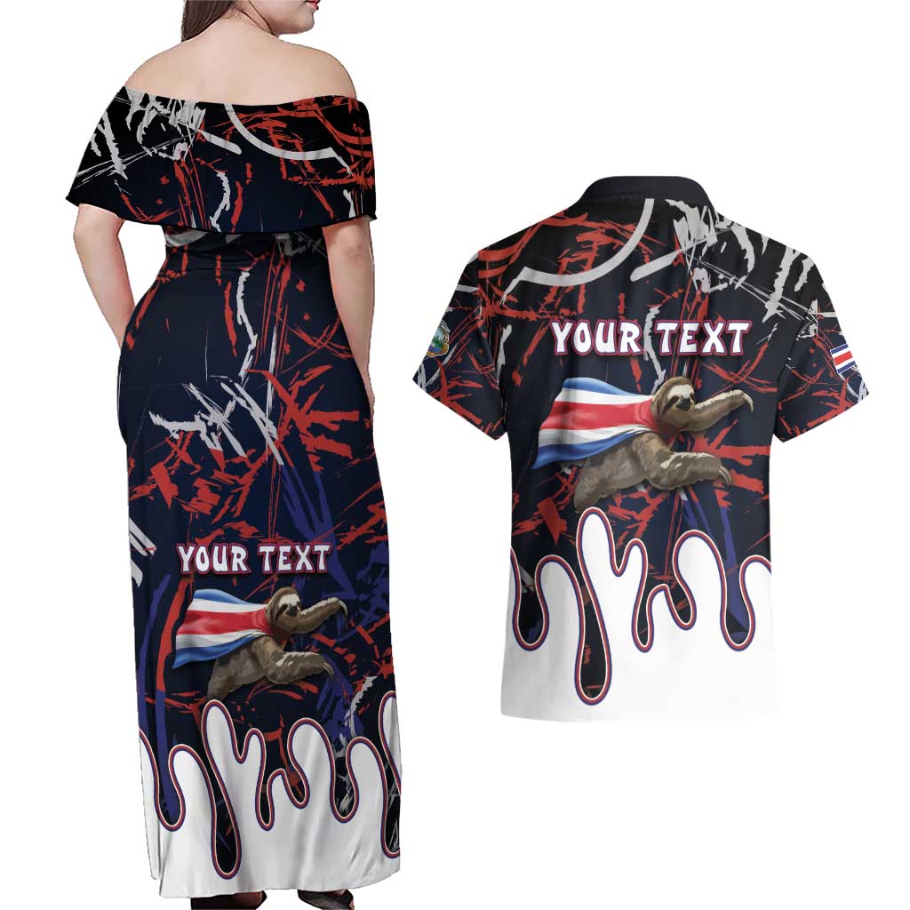 Personalized Costa Rica Couples Matching Off Shoulder Maxi Dress and Hawaiian Shirt Flying Sloth - Wonder Print Shop