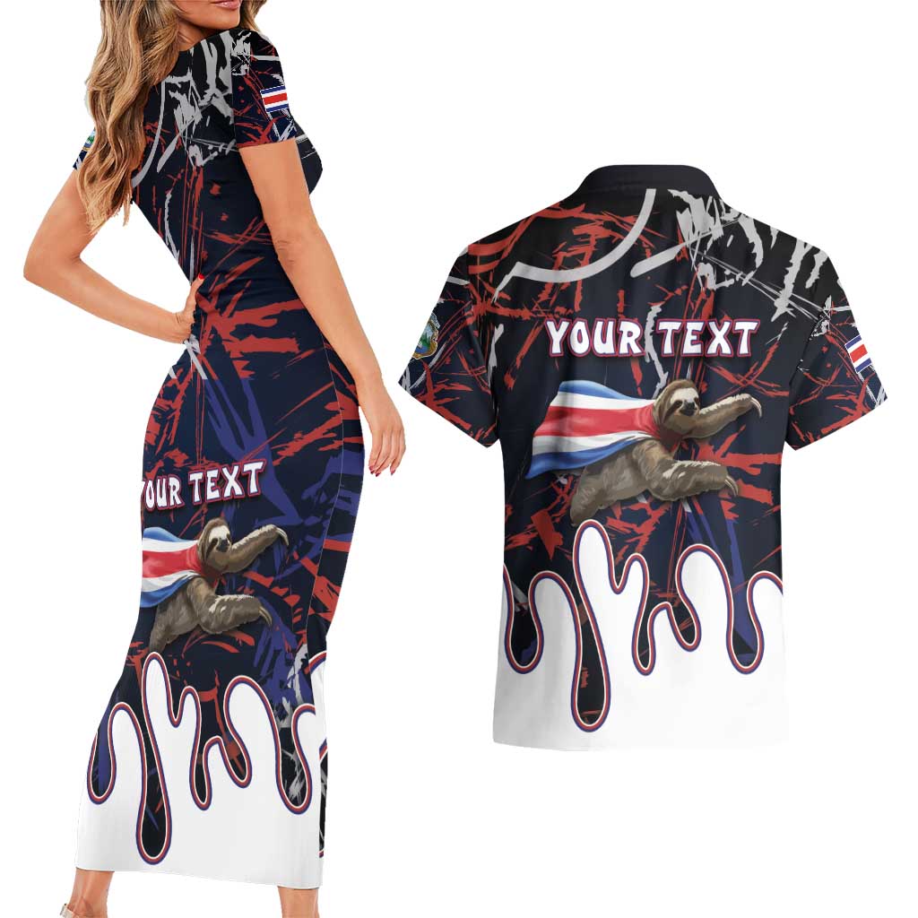 Personalized Costa Rica Couples Matching Short Sleeve Bodycon Dress and Hawaiian Shirt Flying Sloth - Wonder Print Shop