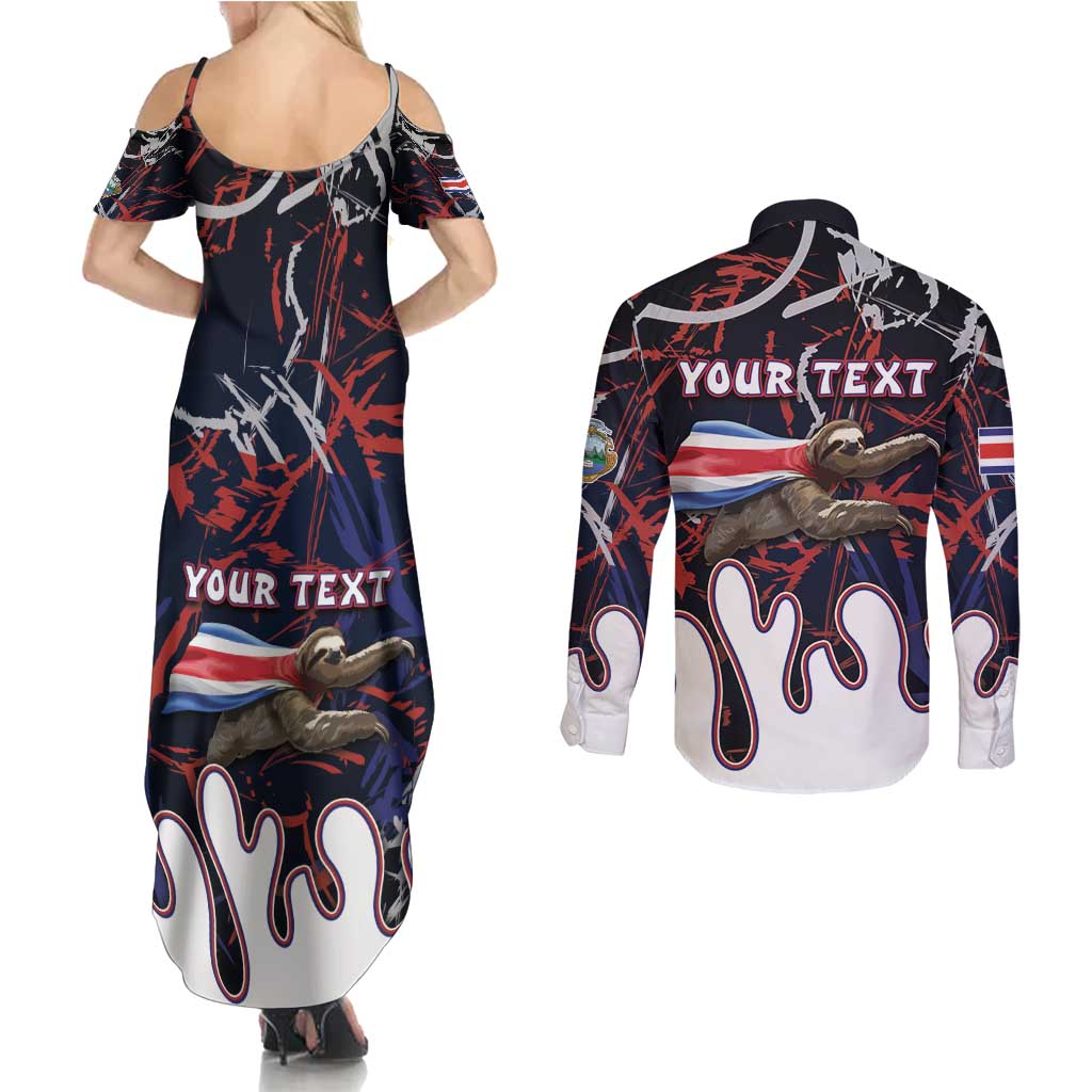 Personalized Costa Rica Couples Matching Summer Maxi Dress and Long Sleeve Button Shirt Flying Sloth - Wonder Print Shop