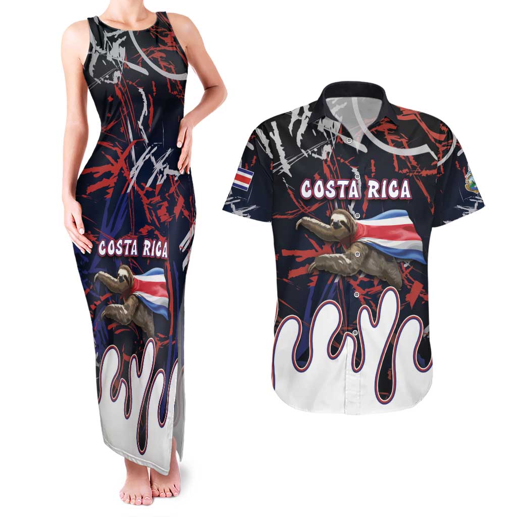 Personalized Costa Rica Couples Matching Tank Maxi Dress and Hawaiian Shirt Flying Sloth - Wonder Print Shop